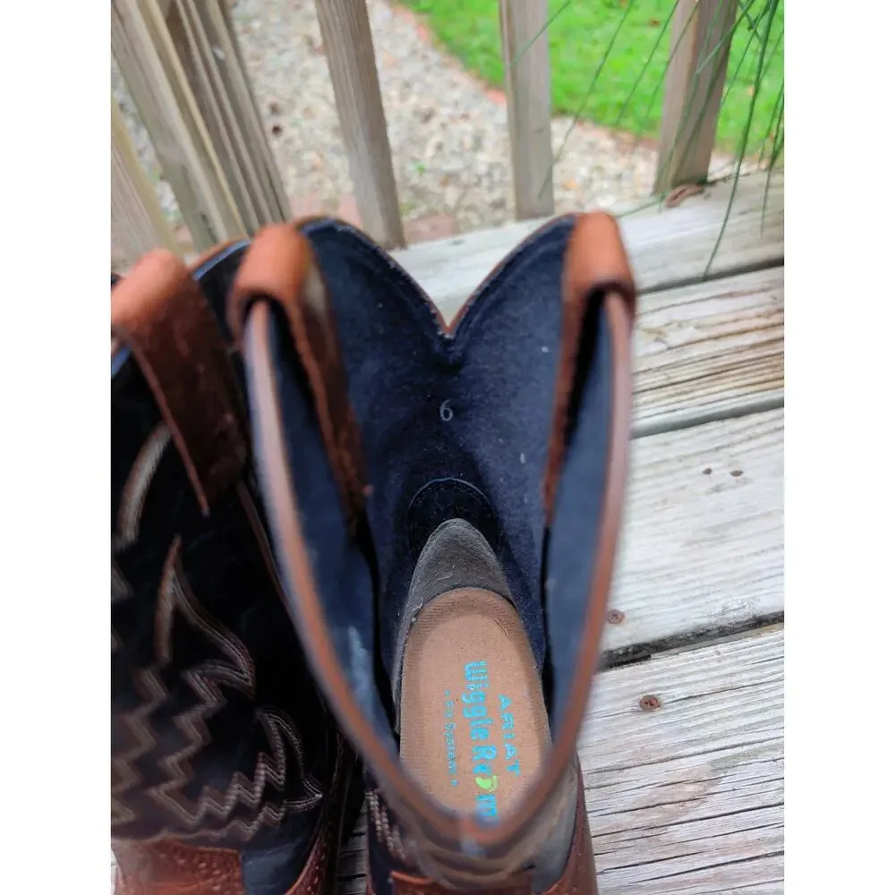 Ariat Youth Kid Tycoon Western Leather 6 Boots Wiggle Room 10021591 Brown Blue